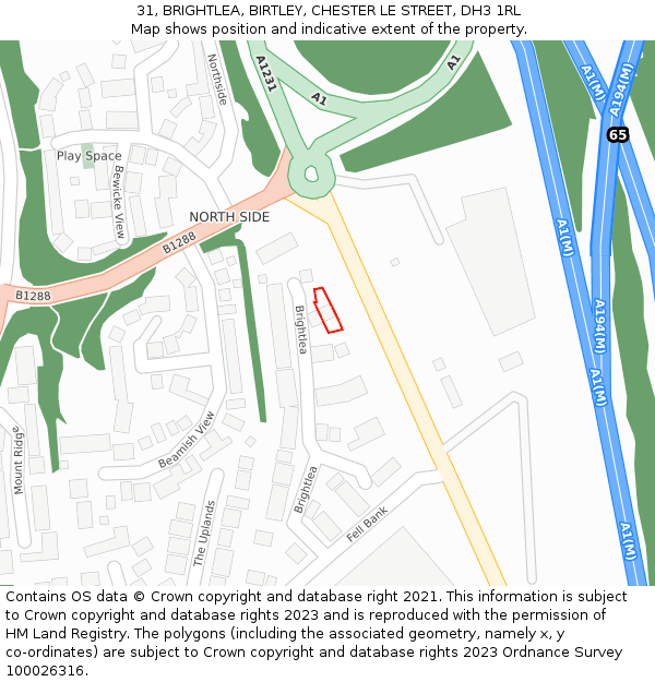 31, BRIGHTLEA, BIRTLEY, CHESTER LE STREET, DH3 1RL: Location map and indicative extent of plot