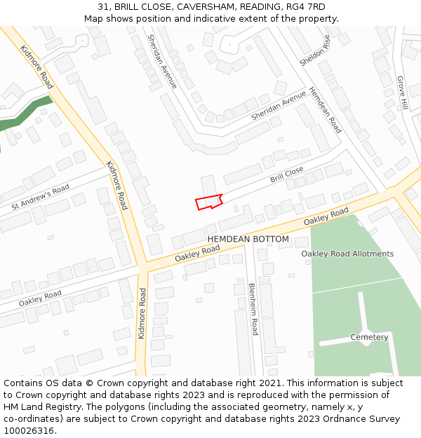 31, BRILL CLOSE, CAVERSHAM, READING, RG4 7RD: Location map and indicative extent of plot