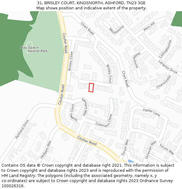 31, BRISLEY COURT, KINGSNORTH, ASHFORD, TN23 3GE: Location map and indicative extent of plot