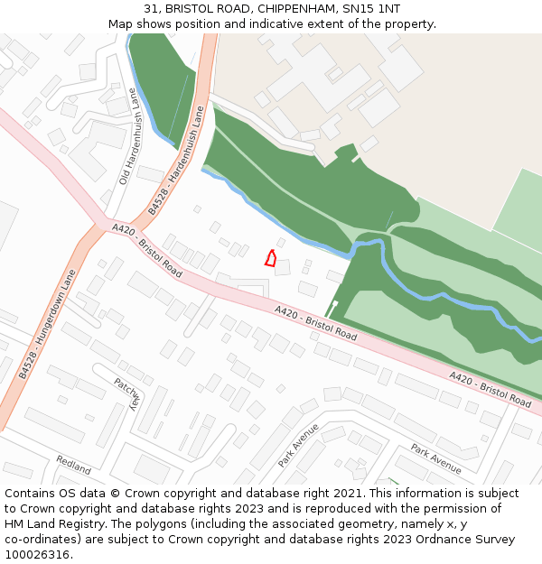 31, BRISTOL ROAD, CHIPPENHAM, SN15 1NT: Location map and indicative extent of plot