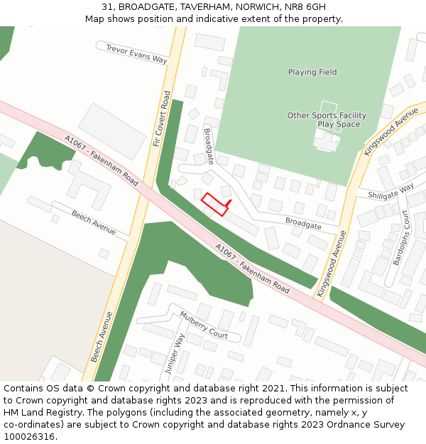 31, BROADGATE, TAVERHAM, NORWICH, NR8 6GH: Location map and indicative extent of plot