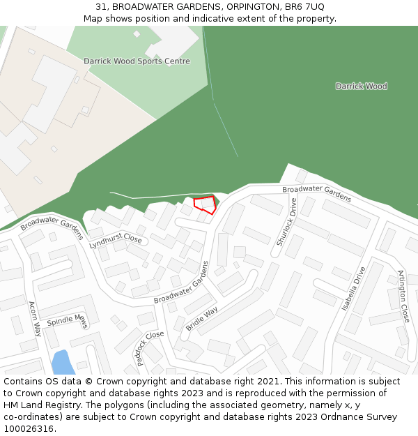 31, BROADWATER GARDENS, ORPINGTON, BR6 7UQ: Location map and indicative extent of plot