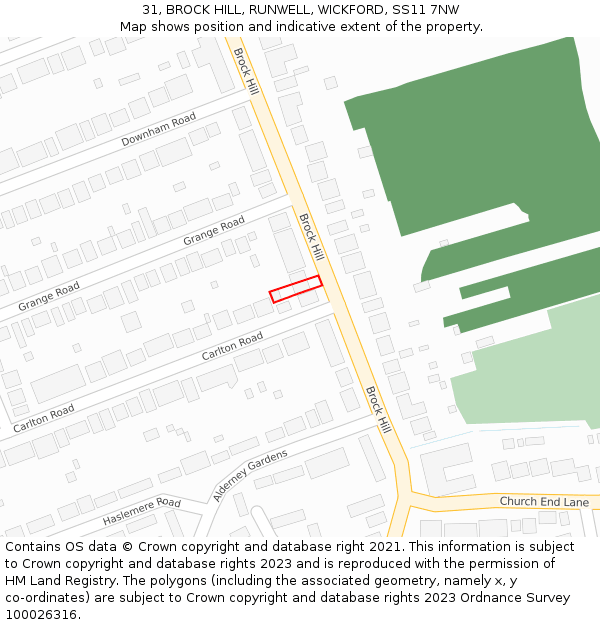 31, BROCK HILL, RUNWELL, WICKFORD, SS11 7NW: Location map and indicative extent of plot