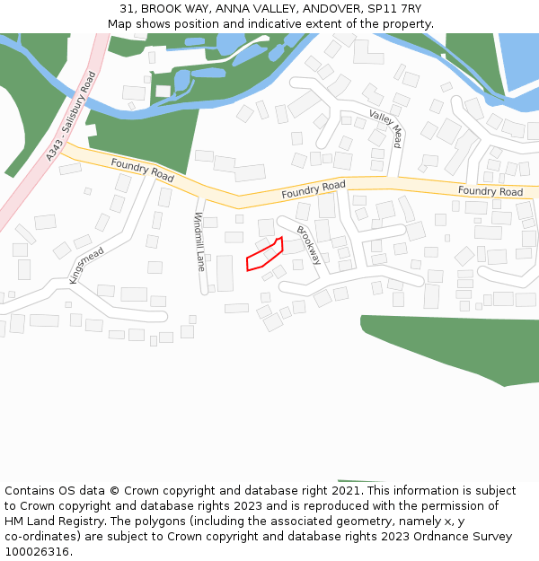 31, BROOK WAY, ANNA VALLEY, ANDOVER, SP11 7RY: Location map and indicative extent of plot