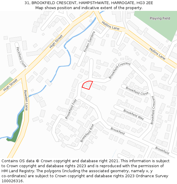 31, BROOKFIELD CRESCENT, HAMPSTHWAITE, HARROGATE, HG3 2EE: Location map and indicative extent of plot