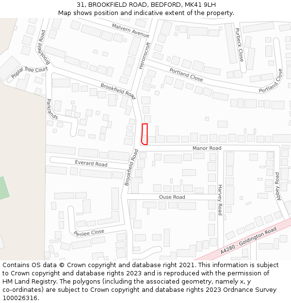 31, BROOKFIELD ROAD, BEDFORD, MK41 9LH: Location map and indicative extent of plot