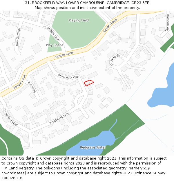 31, BROOKFIELD WAY, LOWER CAMBOURNE, CAMBRIDGE, CB23 5EB: Location map and indicative extent of plot