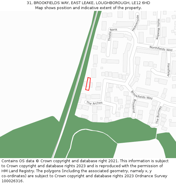 31, BROOKFIELDS WAY, EAST LEAKE, LOUGHBOROUGH, LE12 6HD: Location map and indicative extent of plot
