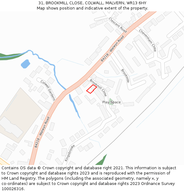 31, BROOKMILL CLOSE, COLWALL, MALVERN, WR13 6HY: Location map and indicative extent of plot