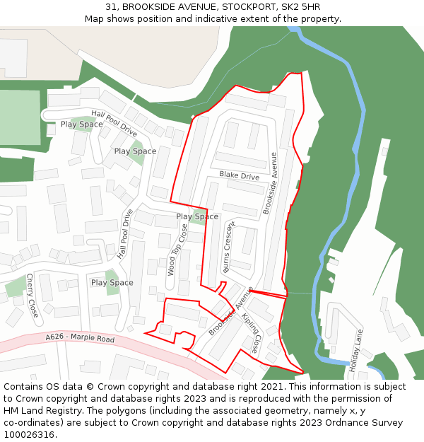 31, BROOKSIDE AVENUE, STOCKPORT, SK2 5HR: Location map and indicative extent of plot