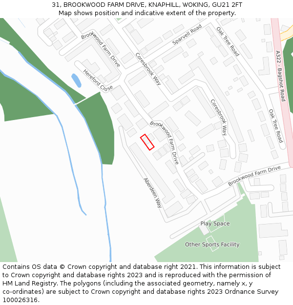 31, BROOKWOOD FARM DRIVE, KNAPHILL, WOKING, GU21 2FT: Location map and indicative extent of plot