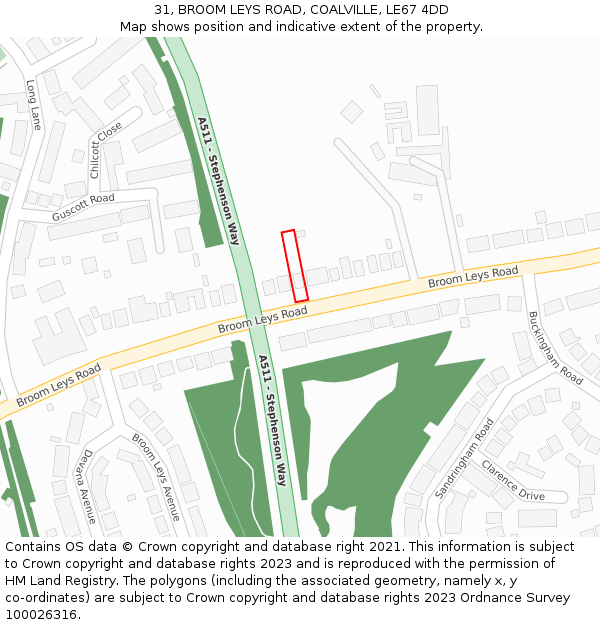 31, BROOM LEYS ROAD, COALVILLE, LE67 4DD: Location map and indicative extent of plot