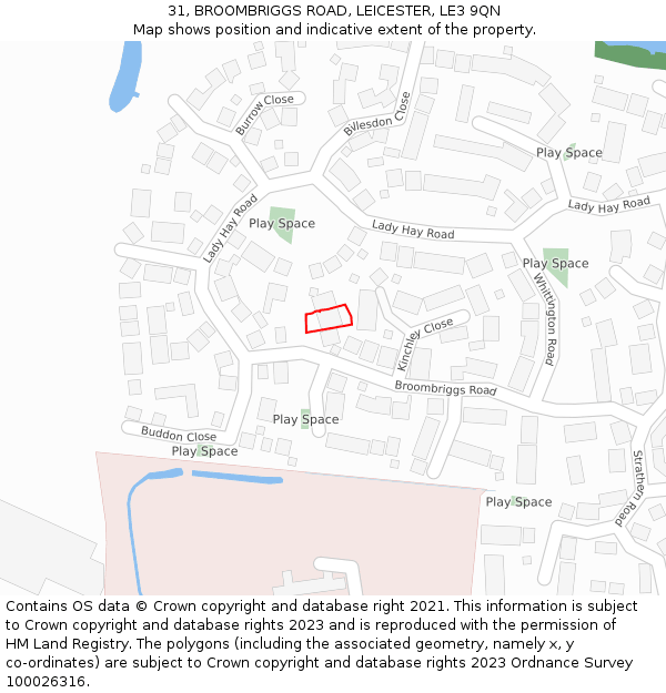 31, BROOMBRIGGS ROAD, LEICESTER, LE3 9QN: Location map and indicative extent of plot