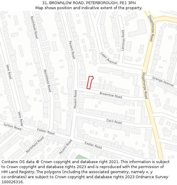 31, BROWNLOW ROAD, PETERBOROUGH, PE1 3PN: Location map and indicative extent of plot