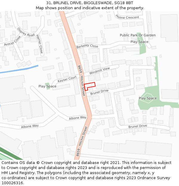 31, BRUNEL DRIVE, BIGGLESWADE, SG18 8BT: Location map and indicative extent of plot