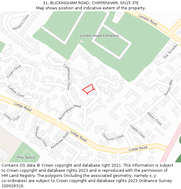31, BUCKINGHAM ROAD, CHIPPENHAM, SN15 3TE: Location map and indicative extent of plot