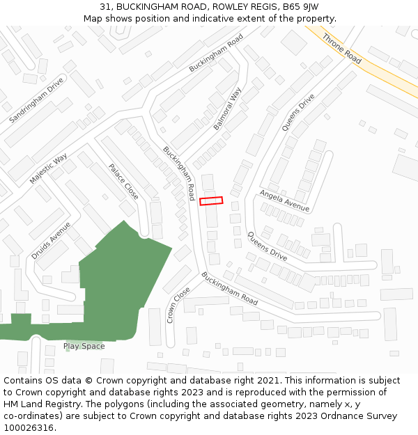 31, BUCKINGHAM ROAD, ROWLEY REGIS, B65 9JW: Location map and indicative extent of plot