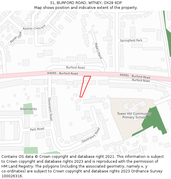 31, BURFORD ROAD, WITNEY, OX28 6DP: Location map and indicative extent of plot