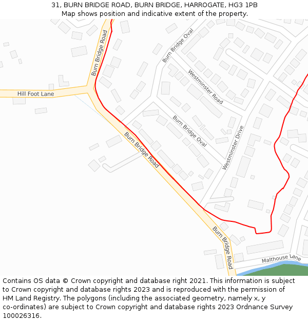 31, BURN BRIDGE ROAD, BURN BRIDGE, HARROGATE, HG3 1PB: Location map and indicative extent of plot