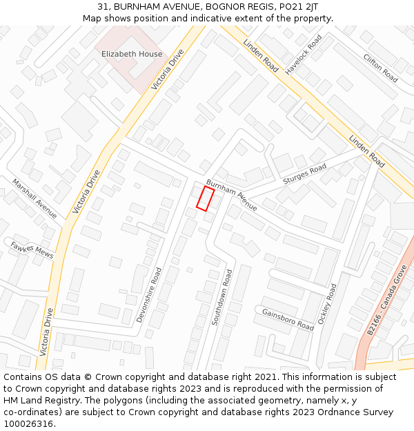 31, BURNHAM AVENUE, BOGNOR REGIS, PO21 2JT: Location map and indicative extent of plot