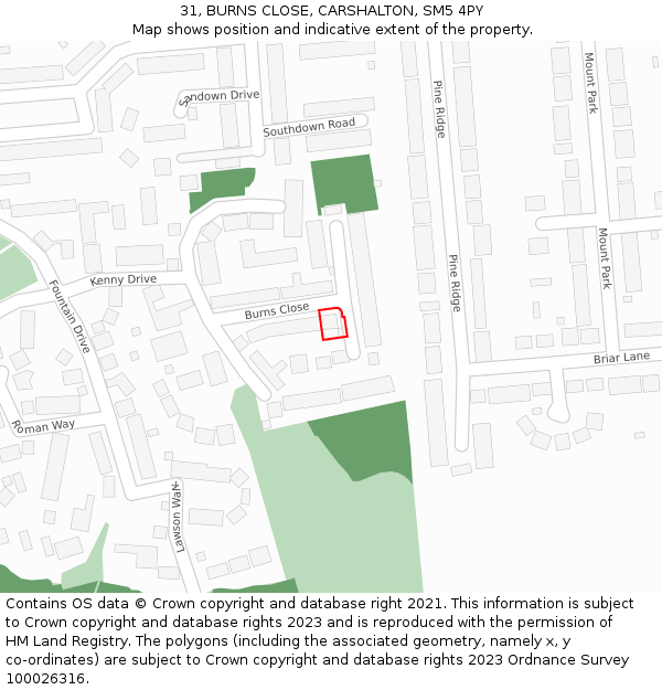 31, BURNS CLOSE, CARSHALTON, SM5 4PY: Location map and indicative extent of plot