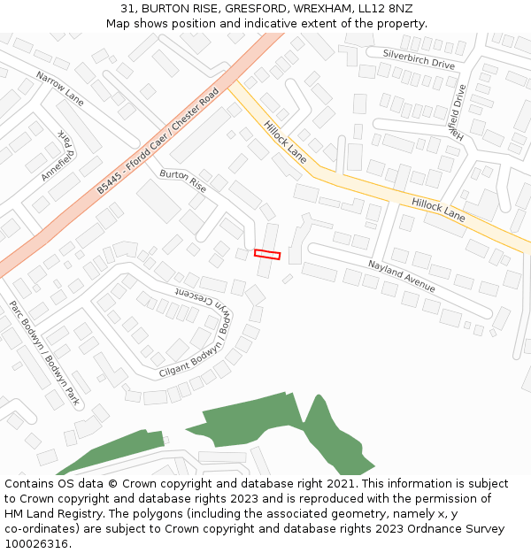 31, BURTON RISE, GRESFORD, WREXHAM, LL12 8NZ: Location map and indicative extent of plot