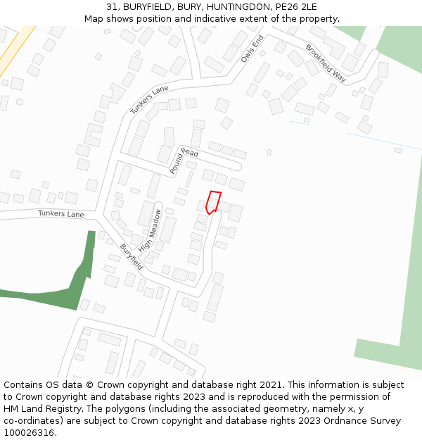 31, BURYFIELD, BURY, HUNTINGDON, PE26 2LE: Location map and indicative extent of plot