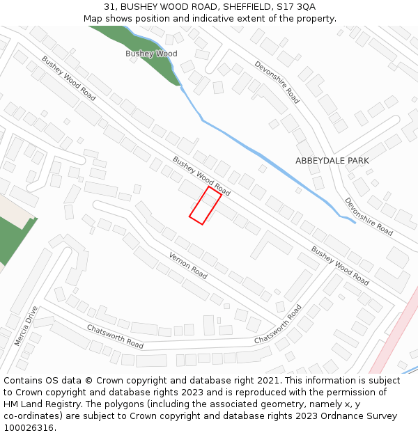 31, BUSHEY WOOD ROAD, SHEFFIELD, S17 3QA: Location map and indicative extent of plot