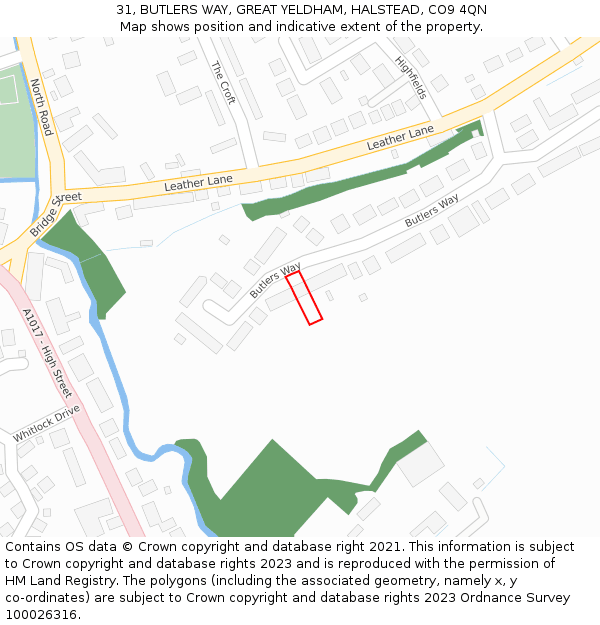 31, BUTLERS WAY, GREAT YELDHAM, HALSTEAD, CO9 4QN: Location map and indicative extent of plot