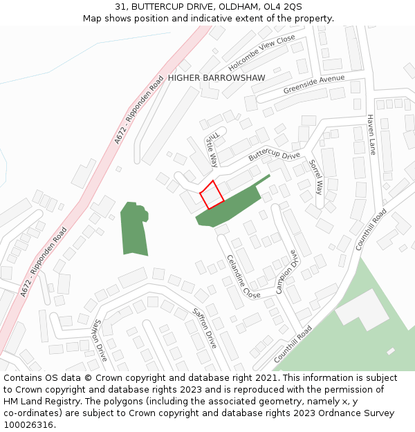 31, BUTTERCUP DRIVE, OLDHAM, OL4 2QS: Location map and indicative extent of plot