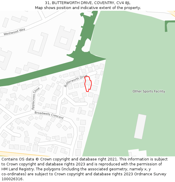 31, BUTTERWORTH DRIVE, COVENTRY, CV4 8JL: Location map and indicative extent of plot