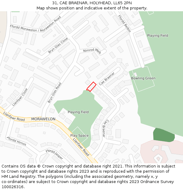 31, CAE BRAENAR, HOLYHEAD, LL65 2PN: Location map and indicative extent of plot