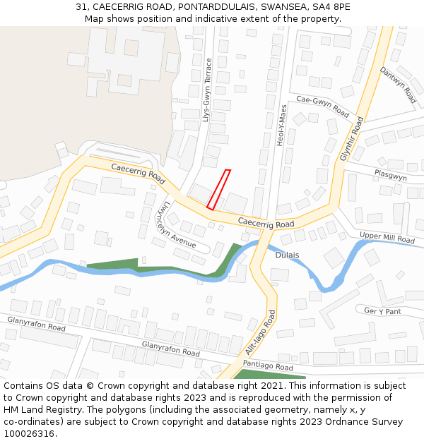 31, CAECERRIG ROAD, PONTARDDULAIS, SWANSEA, SA4 8PE: Location map and indicative extent of plot