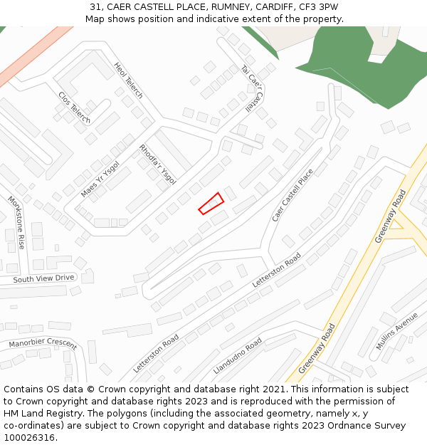 31, CAER CASTELL PLACE, RUMNEY, CARDIFF, CF3 3PW: Location map and indicative extent of plot