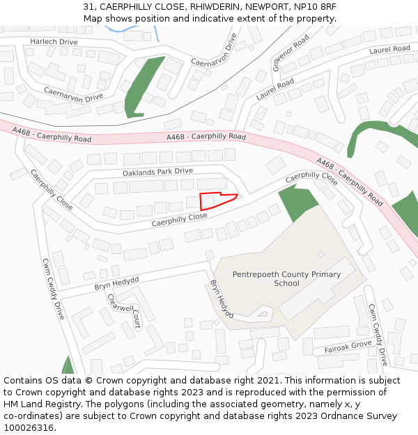 31, CAERPHILLY CLOSE, RHIWDERIN, NEWPORT, NP10 8RF: Location map and indicative extent of plot