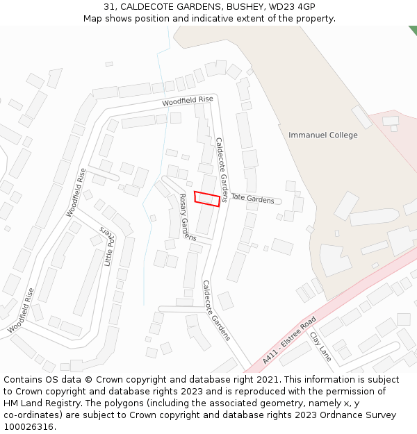 31, CALDECOTE GARDENS, BUSHEY, WD23 4GP: Location map and indicative extent of plot