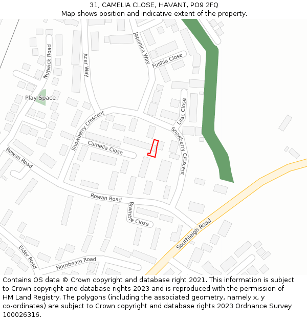 31, CAMELIA CLOSE, HAVANT, PO9 2FQ: Location map and indicative extent of plot