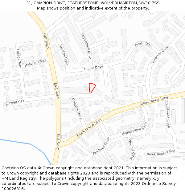 31, CAMPION DRIVE, FEATHERSTONE, WOLVERHAMPTON, WV10 7SS: Location map and indicative extent of plot