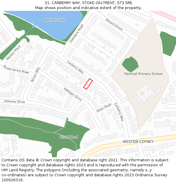 31, CARBERRY WAY, STOKE-ON-TRENT, ST3 5RE: Location map and indicative extent of plot