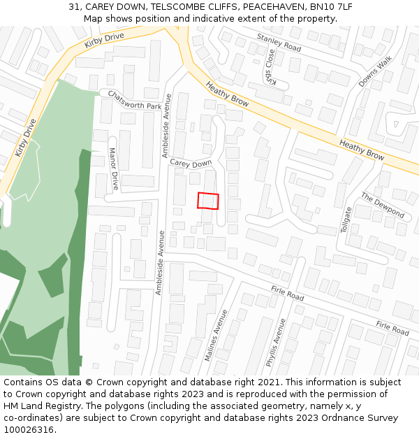 31, CAREY DOWN, TELSCOMBE CLIFFS, PEACEHAVEN, BN10 7LF: Location map and indicative extent of plot