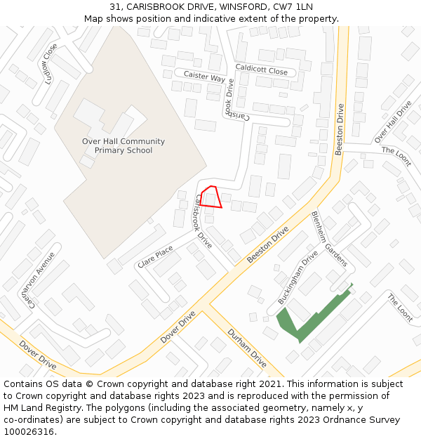 31, CARISBROOK DRIVE, WINSFORD, CW7 1LN: Location map and indicative extent of plot