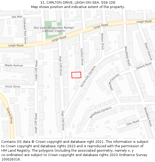 31, CARLTON DRIVE, LEIGH-ON-SEA, SS9 1DE: Location map and indicative extent of plot