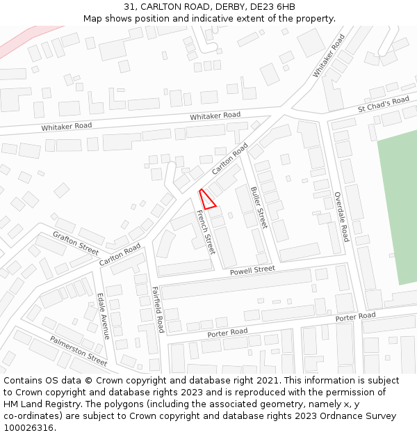 31, CARLTON ROAD, DERBY, DE23 6HB: Location map and indicative extent of plot