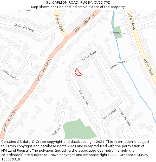 31, CARLTON ROAD, RUGBY, CV22 7PD: Location map and indicative extent of plot