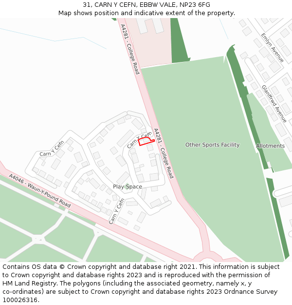 31, CARN Y CEFN, EBBW VALE, NP23 6FG: Location map and indicative extent of plot
