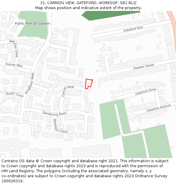 31, CARRION VIEW, GATEFORD, WORKSOP, S81 8UZ: Location map and indicative extent of plot