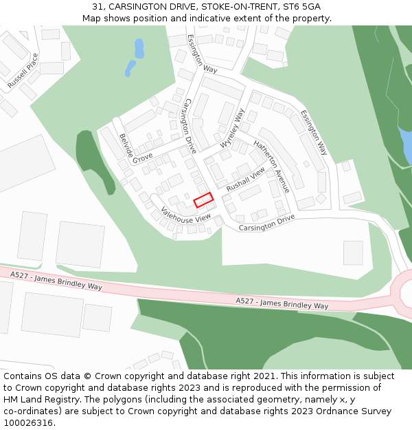 31, CARSINGTON DRIVE, STOKE-ON-TRENT, ST6 5GA: Location map and indicative extent of plot