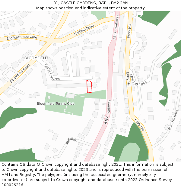 31, CASTLE GARDENS, BATH, BA2 2AN: Location map and indicative extent of plot