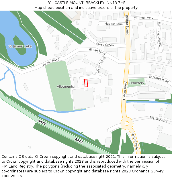 31, CASTLE MOUNT, BRACKLEY, NN13 7HF: Location map and indicative extent of plot