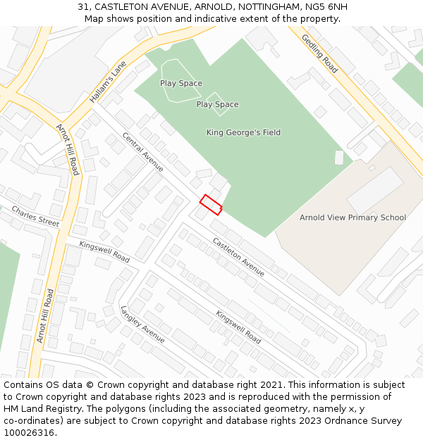 31, CASTLETON AVENUE, ARNOLD, NOTTINGHAM, NG5 6NH: Location map and indicative extent of plot